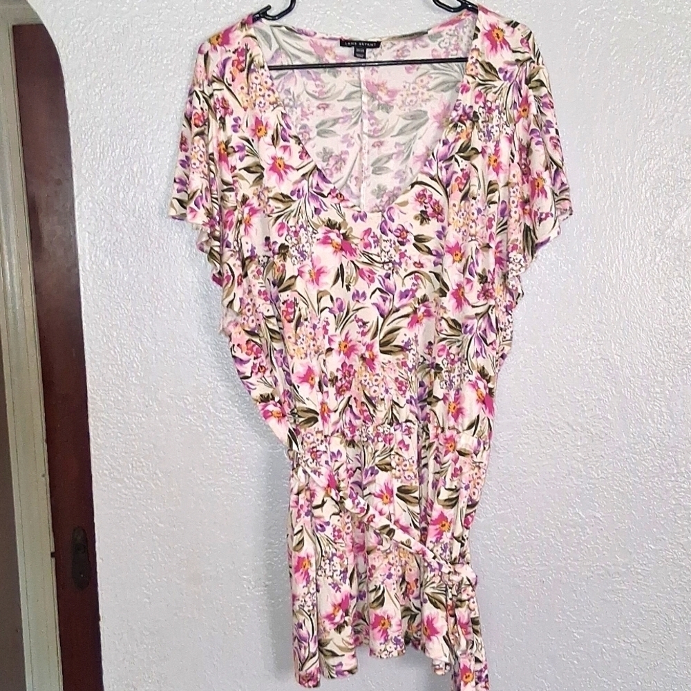 Lane Bryant Floral Short Sleeve Belted Scoop Neck Top 26/28